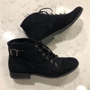 Black Faux Suede Lace Up Ankle Boots